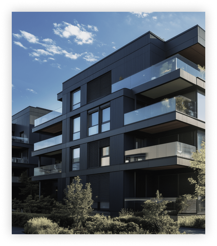 バルコニーを備えたモダンな集合住宅の外観